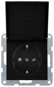 Priza simpla cu impamantare si capac, protectie copii, 16A, IP20, Negru, Panasonic Karre Plus 55