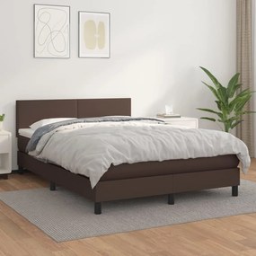 3141002 vidaXL Pat box spring cu saltea, maro, 140x190 cm, piele ecologică