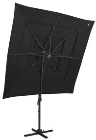 vidaXL Umbrelă de soare 4 niveluri, stâlp aluminiu, negru, 250x250 cm