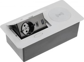 Priza incorporabila in blat Avaro Plus GTV, incarcator wireless 5W, 1 priza Schuko, USB A + C, aluminiu Aluminiu  plastic, Aluminiu, L:240 mm; l:119
