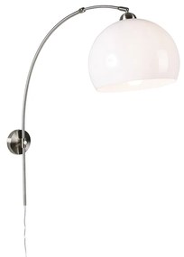 Lampă de perete cu arc retro din oțel cu abajur alb reglabil