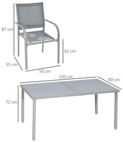 Outsunny Set Mobilier de Grădină cu Masă și 6 Scaune, Cadru din Aluminiu, Scaune din Plasă, Design Modern, Gri | Aosom Romania