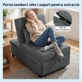 HOMCOM Fotoliu Pat de O Persoană Fotoliu Rabatabil 4-în-1, Gri | Aosom Romania