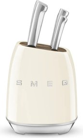 Set de cutite cu suport SMEG KBSF02CR, 7 piese, Manere din lemn de salcam, Otel inoxidabil german, Crem
