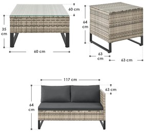 Juskys Set rattan Santorini - gri
