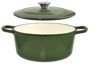 Oală din fontă emailată cu capac 25x11 cm, 3.5L – Perfect Home 11862, verde, cu interior antiaderent, perfectă pentru gătit lent și uniform