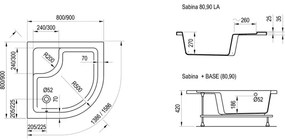 Ravak A217001020 - Cadă de duș în formă de sfert de cerc SABINA 90x90 cm albă