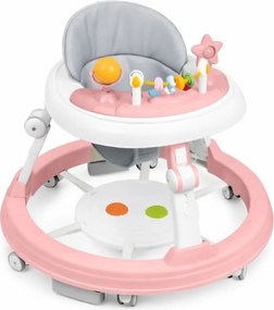 Premergator multifunctional Kidizi Pippa roz pentru fetite, cu panou interactiv pentru picioare, tavita muzicala detasabila si inaltime reglabila pe 3 niveluri