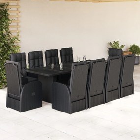 3277660 vidaXL Set mobilier de exterior cu perne, 11 piese, negru, poliratan