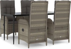 vidaXL Set mobilier grădină cu perne, 5 piese, negru și gri, poliratan