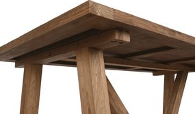 Masă dining din lemn masiv de tec, natur, 10 locuri, cu bază în formă de V, 75 x 200 x 100 cm, „Thoren”