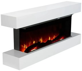 Șemineu electric, montare independentă, cadru MDF, sticla securizata, flacara LED cu efect realist, difuzor cu sunet de lemne trosnind, Alb