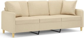 vidaXL Canapea cu 3 locuri cu pernuțe, crem, 180 cm, textil