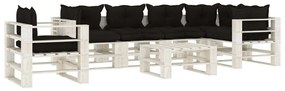 Set mobilier de gradina din paleti cu perne negru, 7 piese, lemn Alb si negru, 1