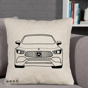 Perna Personalizata Mercedes-Benz Fata Linie, 40x40 cm, Bej Canapea, Husa Detasabila, Perna Inclusa, BEKZ®