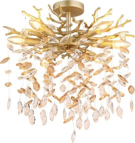 Plafoniera metal auriu mat, cristale de sticla QUEENA