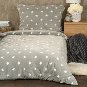 Lenjerie de pat microflanel 4Home Stars gri , 140x 200 cm, 70 x 90 cm