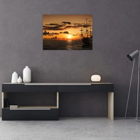 Tablou pe sticlă - Navă de pirați (70x50 cm)