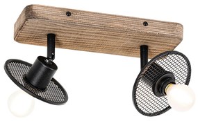 Plafonieră industrială cu spoturi neagră cu lemn 2 lumini - Jasmine