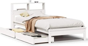 vidaXL Pat cu bibliotecă fără saltea, alb, 90x190 cm, lemn masiv pin