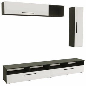 Living haaus Haga V13, Alb Lucios/Negru, MDF, L 240 cm