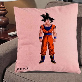 Perna Personalizata Dragon Ball Goku Complet in Gi Portocaliu, 40x40 cm, Roz, Husa Detasabila, Perna Inclusa, BEKZ®
