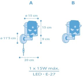 Aplică pentru copii Dalber 61819 BLUE HERO 1xE27/15W/230V