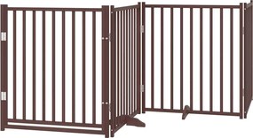 vidaXL Poartă câini pliabilă cu ușă 4 panouri maro 320 cm, lemn brad