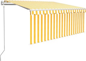 vidaXL Copertină automată cu stor&LED&senzor vânt galben&alb 3,5x2,5 m