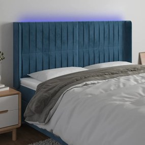3124350 vidaXL Tăblie de pat cu LED, albastru închis, 183x16x118/128cm catifea