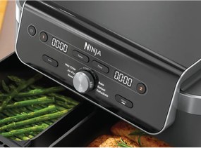 Friteuza cu aer cald Ninja Foodi Dual Zone DZ901EU, 2470 W, Zone de gatit independente, 9,5 l, 6 programe, 40-240°C, Max Crisp, Sync, Gri/Inox