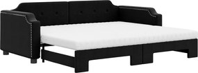 vidaXL Pat de zi cu extensie și saltele, negru, 90x200 cm, textil