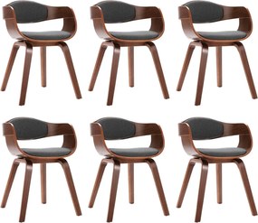 vidaXL Scaune de bucătărie, 6 buc. gri, lemn curbat și material textil