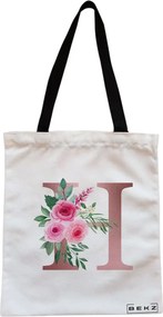 Sacosa de Panza pentru Cumparaturi, Geanta Tote, Cu litera H Rose Gold si Trandafiri, Cu fermoar, 38x34.5 cm, Alba, BEKZ®