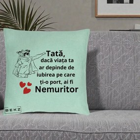 Cadou pentru Tata - Perna Personalizata Tata Nemuritor Supererou cu Masca, 40x40 cm, Verde Menta, Husa Detasabila, Perna Inclusa, BEKZ®