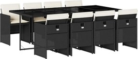 vidaXL Set mobilier de grădină cu perne, 9 piese, negru, poliratan