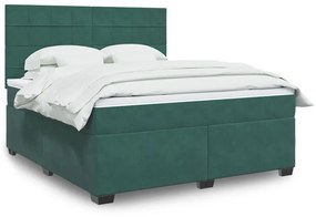 3290981 vidaXL Pat box spring cu saltea, verde închis, 180x200 cm, catifea