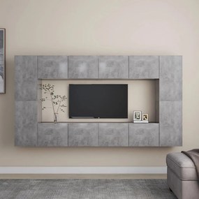 vidaXL Set de dulapuri TV, 8 piese, gri beton, lemn prelucrat