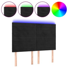 Tablie de pat cu LED, negru, 144x5x118 128 cm, catifea 1, Negru, 144 x 5 x 118 128 cm