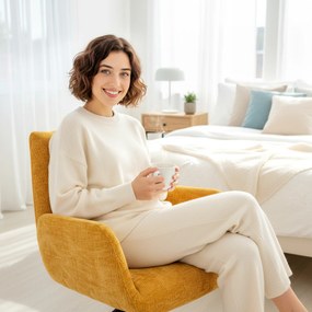 HOMCOM Fotoliu tapițat, fotoliu accent, design modern, rotativ, până la 120 kg, Galben | Aosom Romania