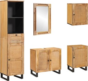 vidaXL Seturi de baie cu sertar cu raft natural Lemn de mango solid