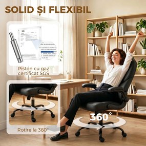 HOMCOM Scaun de Birou Rotativ, Funcție de Balansare, Suporturi Rabatabile pentru Brațe, Spătar Înalt, Înălțime Reglabilă, Negru | Aosom Romania
