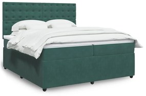 3294745 vidaXL Pat box spring cu saltea, verde închis, 200x200 cm, catifea