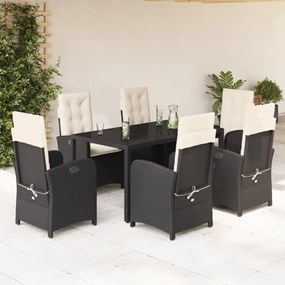 3212198 vidaXL Set mobilier de grădină cu perne, 7 piese, negru, poliratan