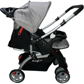 Carucior nou nascuti 2 in 1 BABY CARE™ PRO C18, Maner reversibil, Spatar reglabil in 3 trepte, Amortizoare, Frana picior,Pliabil ,GRI