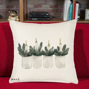 Perna Decorativa Lumanari Advent in Borcane, 40x40 cm, Crem Reliefat, Husa Detasabila, Perna Inclusa, BEKZ®