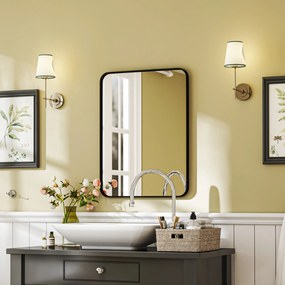 HOMCOM Oglindă de Baie 60 x 80 cm Oglindă Decorativă de Perete cu Ramă Metalică și Cârlig Ușor de Agățat pentru Sufragerie, Hol, Intrare - Negru | Aosom Romania