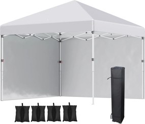 Outsunny Pavilion pliabil, 2 pereți laterali, reglabil pe înălțime, cu geantă de transport, cadru din oțel inoxidabil, 3x3 m, Alb | Aosom Romania
