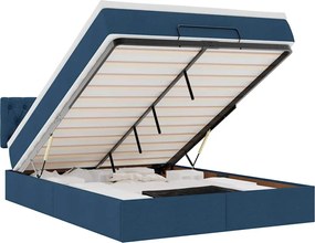 vidaXL Pat otoman cu saltea și LED-uri albastru 140x190 cm țesătură