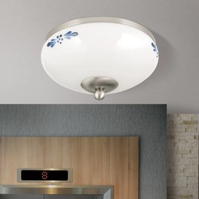 Plafoniera clasica Landhaus 21cm crom satin/ sticla opal decor albastru